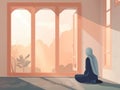 A content Muslim woman in hijab praying in the solitude of her home.. AI generation