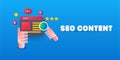 Seo content, content optimization for website seo, keyword search, meta tag search engine 3d style minimal design.