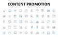 Content promotion linear icons set. Outreach, Visibility, Engagement, Promotion, Amplification, Distribution, Ads vector