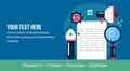 Content research - content creation and content promotion concept.