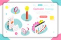 Content strategy flat isometric vector concept illustration. Royalty Free Stock Photo