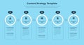Content strategy template with five stages and place for your content - blue version