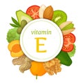 The content of vitamin e in various foods. Vector banner