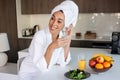 Content woman drinking morning coffee at home Royalty Free Stock Photo