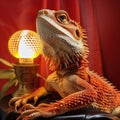 A contented Bearded Dragon basking under a heat lamp by AI generated