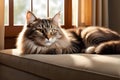 Contented cat lounging on the couch, eyes half-closed