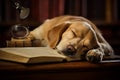 Contented Dog asleep reading. Generate Ai