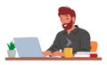 Contented Man Typing On Laptop, Displaying A Relaxed Demeanor And A Satisfied Expression, Vector Illustration