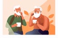 A contented old man sipping coffee with a young man and looking off into the distance conveying the message Psychology