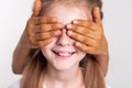 Contented pale girl with bright freckles having closed eyes