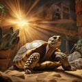 A contented Tortoise basking under a heat lamp, its ancient wisdom and slow movements creating a tranquil scene by AI generated