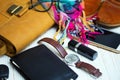 The contents of the female handbag