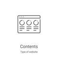 contents icon vector from type of website collection. Thin line contents outline icon vector illustration. Linear symbol for use