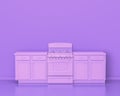 Conter and Kitchen appliances in monochrome single pink purple color room, 3d rendering