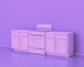 Conter and Kitchen appliances in monochrome single pink purple color room, 3d rendering