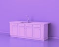 Conter and sink,Kitchen appliances in monochrome single pink purple color room, 3d rendering