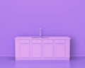 Conter and sink, Kitchen appliances in monochrome single pink purple color room, 3d rendering