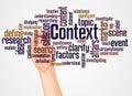 Context word cloud and hand with marker concept