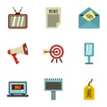 Contextual advertising icons set, flat style