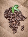 Continent Africa and the Island of Madagascar from fresh roasted Grains of Robusta Arabica Coffee Royalty Free Stock Photo