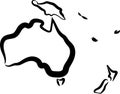 Simple map of Australia and Oceania. Australia map outline. Rough sketch of Australia map on white. Vector illustration.