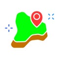 Continent with GPS label line icon. Geography, study, science, continent, country, world, geolocation. Vector color icon on white