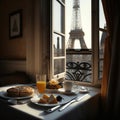 Continental break with view at Eiffel tower in Paris, created with generative AI