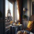 Continental break with view at Eiffel tower in Paris, created with generative AI