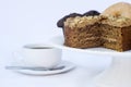 Continental breakfast buffet table setting with coffee and pastries