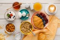 Continental breakfast menu on woden table Royalty Free Stock Photo