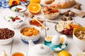 Continental breakfast menu on woden table Royalty Free Stock Photo