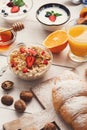 Continental breakfast menu on woden table Royalty Free Stock Photo