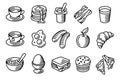 Continental breakfast vector isolated icon set