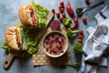 Continental meal salad with bacon and vegetables Royalty Free Stock Photo