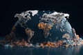 Continents earth are made up of garbage, surrounded by ocean water Concept environmental pollution with plastic. Generative AI Royalty Free Stock Photo