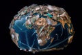Continents earth are made up of garbage, surrounded by ocean water Concept environmental pollution with plastic. Generative AI Royalty Free Stock Photo