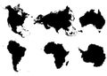 Continents North America, South America, Eurasia, Africa, Antarctica and Australia on a white background