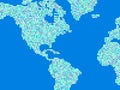 Continents of planet earth in pixel art style. Pixel map of North America, South America and Africa. Retro 8 bit graphics for Royalty Free Stock Photo