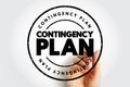 Contingency Plan text displayed inside a round distressed stamp graphic with a hand holding a marker, symbolizing preparedness, Royalty Free Stock Photo