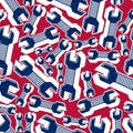 Continual background with classic wrenches. Work tools, vector s
