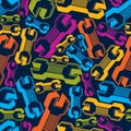 Continual vector background with classic wrenches. Work tools