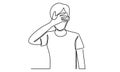 Continue line of man closing eyes with palm gesture. Turning blind eye
