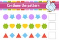 Continue the pattern. Education developing worksheet. Game for kids. Activity page. Puzzle for children. Riddle for preschool.