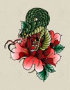 snake peony art tattoo Royalty Free Stock Photo