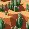 A continuous belt of tropical Cactis. Wallpaper pattern painted in Desert Generative AI