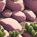 A continuous belt of tropical Cactis. Wallpaper pattern painted in Desert Generative AI