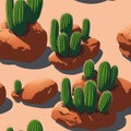 A continuous belt of tropical Cactis. Wallpaper pattern painted in Desert Generative AI