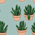 A continuous belt of tropical Cactis. Wallpaper pattern painted in Desert Generative AI