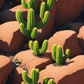 A continuous belt of tropical Cactis. Wallpaper pattern painted in Desert Generative AI