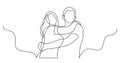 Continuous line drawing of happy couple of man and woman hugging each other Royalty Free Stock Photo